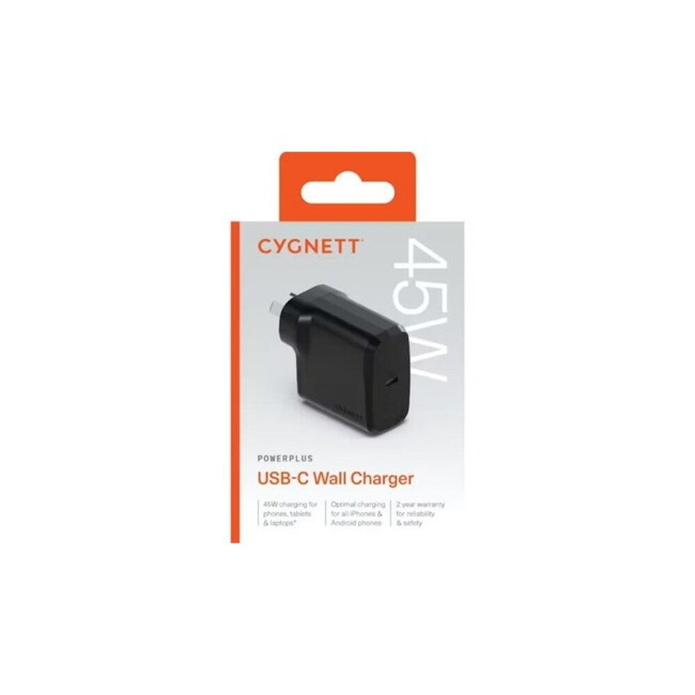 Cygnett PowerPlus 45W USB-C PD GaN Fast Wall Charger (Black) 