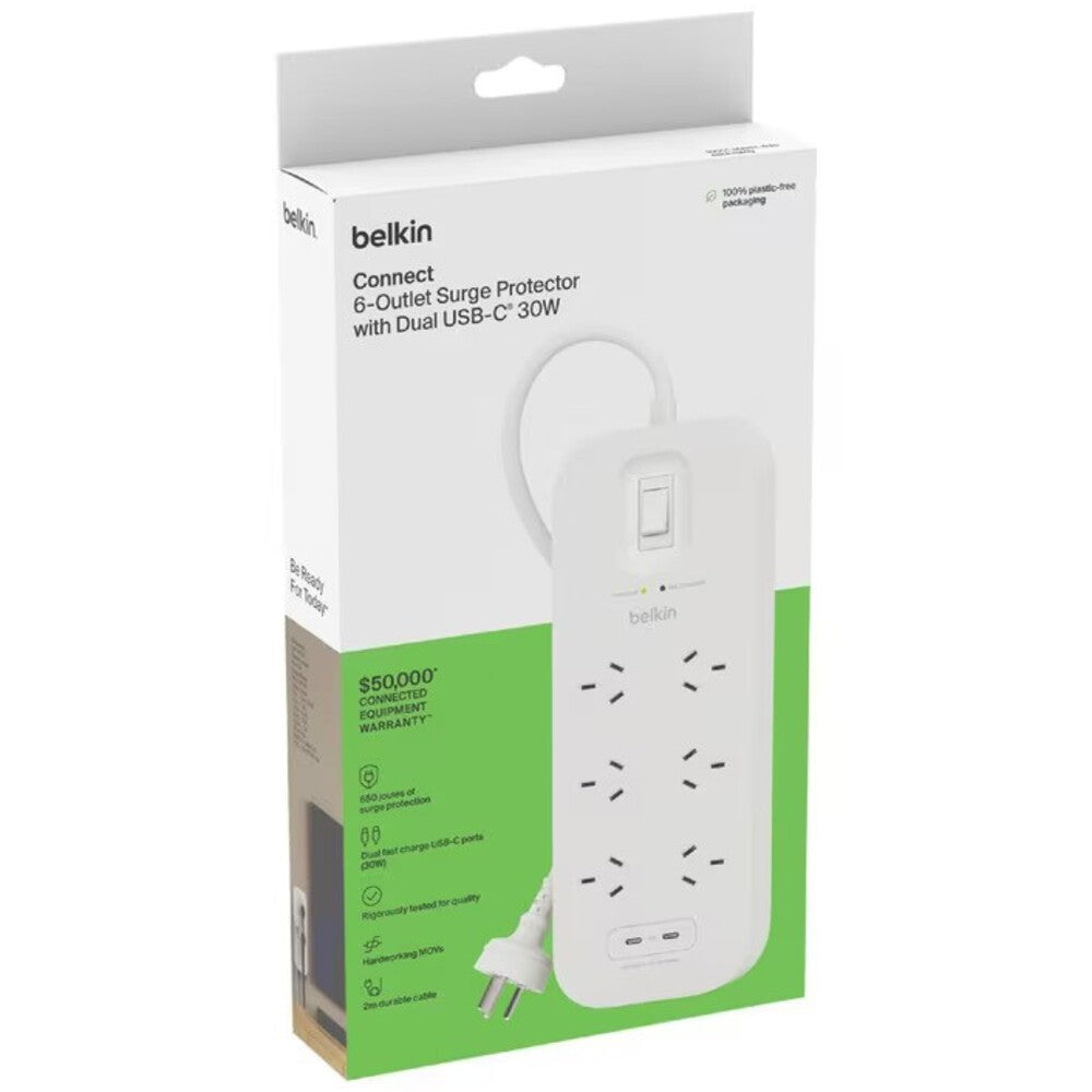 Belkin 6-Outlet Surge Protection Strip with Dual USB-C Charging Ports  