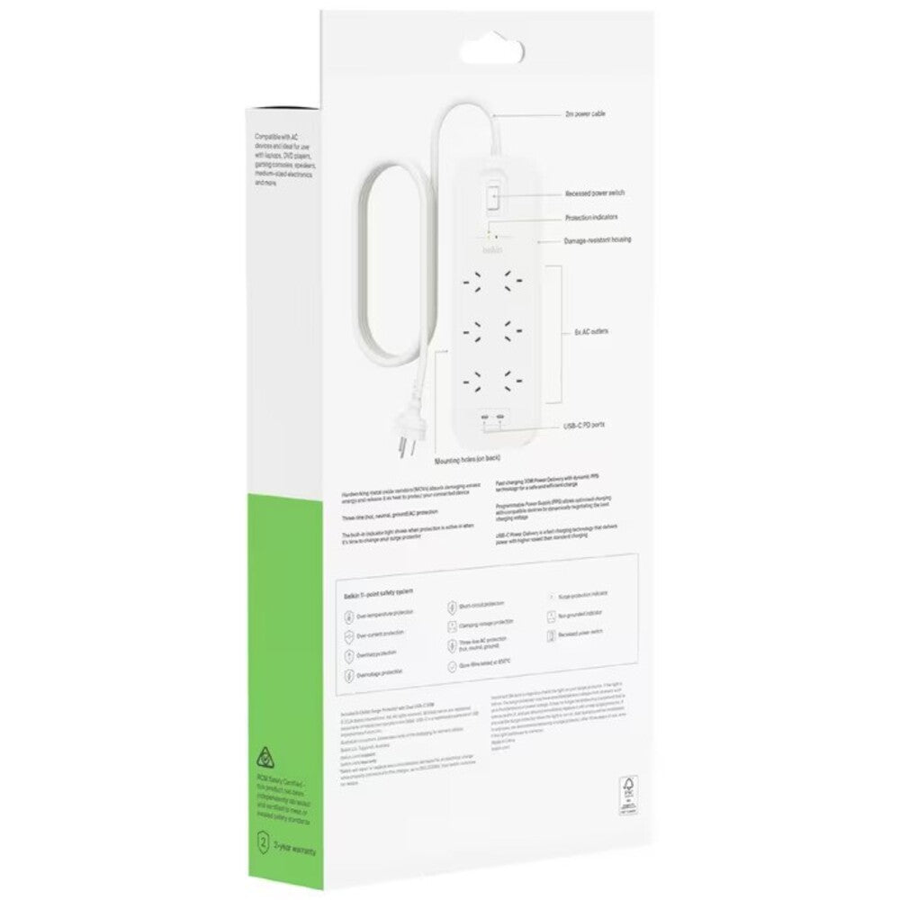 Belkin 6-Outlet Surge Protection Strip with Dual USB-C Charging Ports  