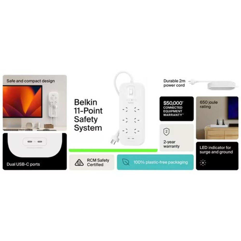 Belkin 6-Outlet Surge Protection Strip with Dual USB-C Charging Ports  