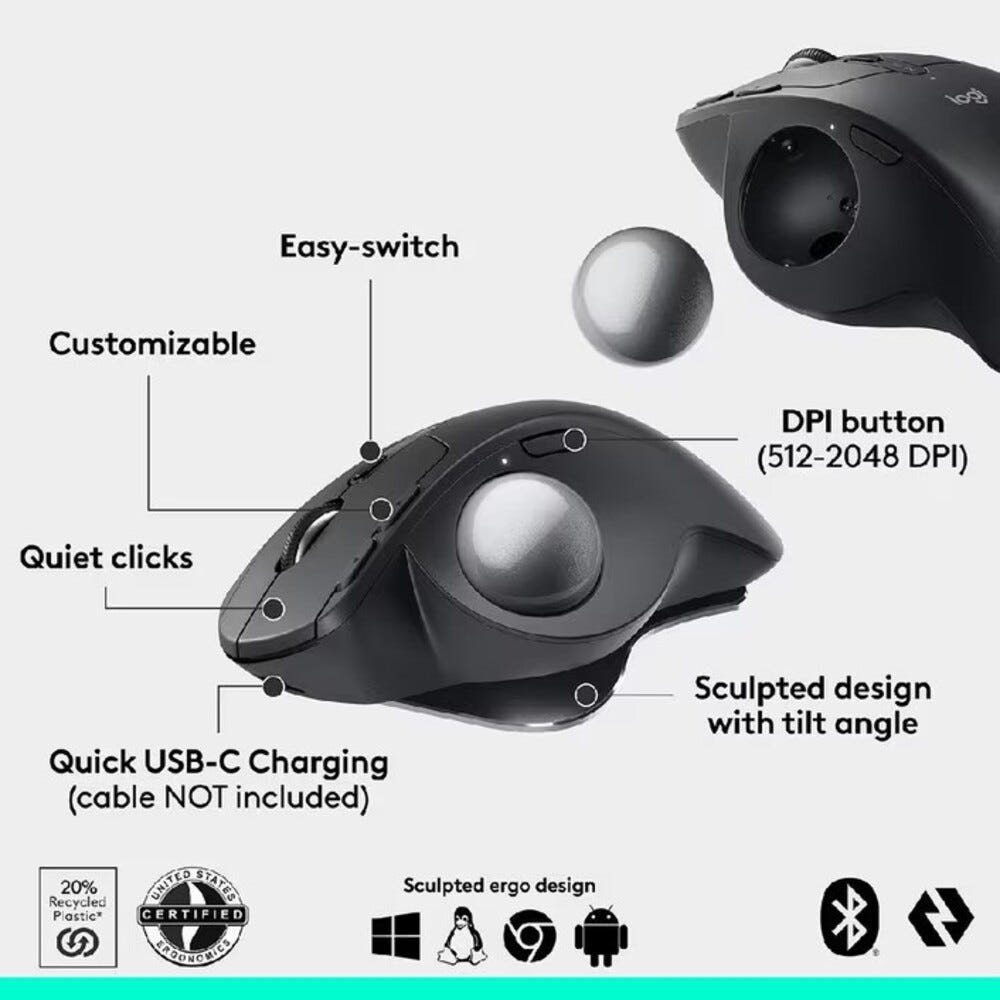 Logitech MX Ergo S Advanced Wireless Trackball Mouse (Graphite)