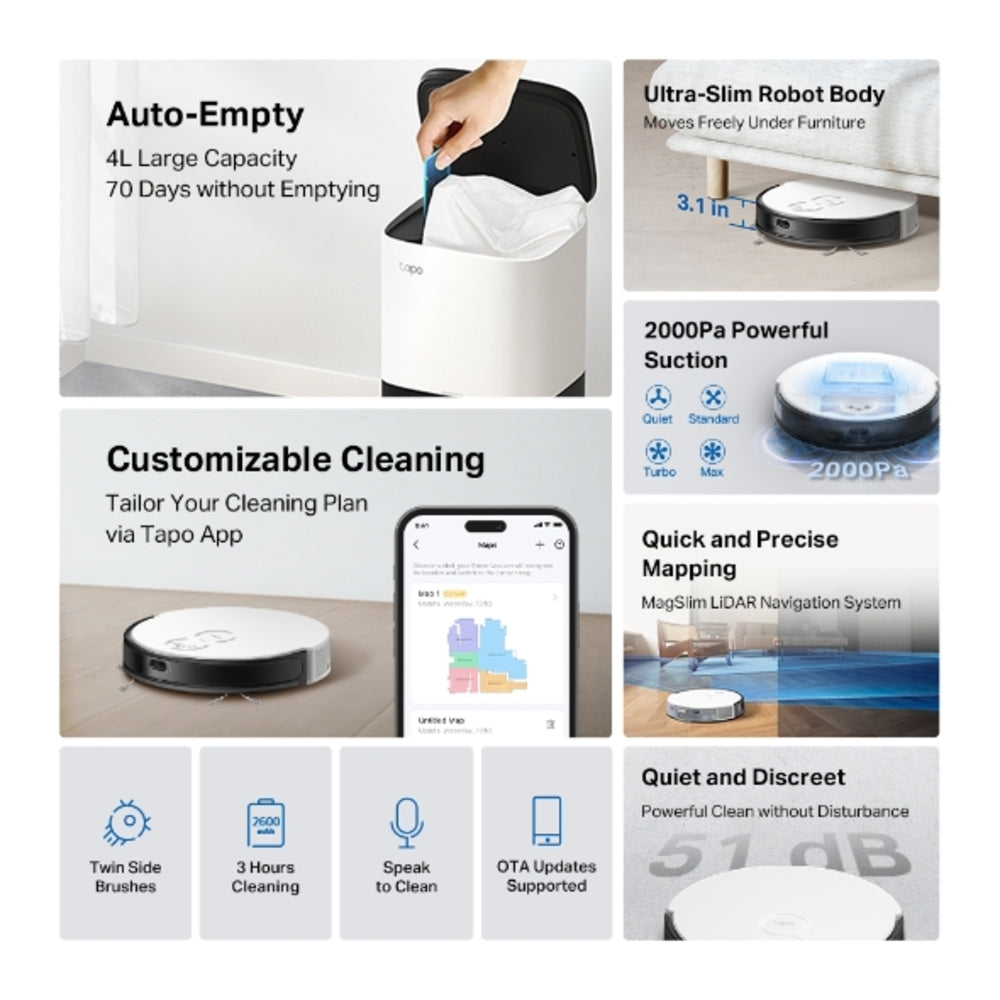 TP-Link Tapo RV20 Mop Plus Robot Vacuum Cleaner & Auto-Empty Dock + Mop