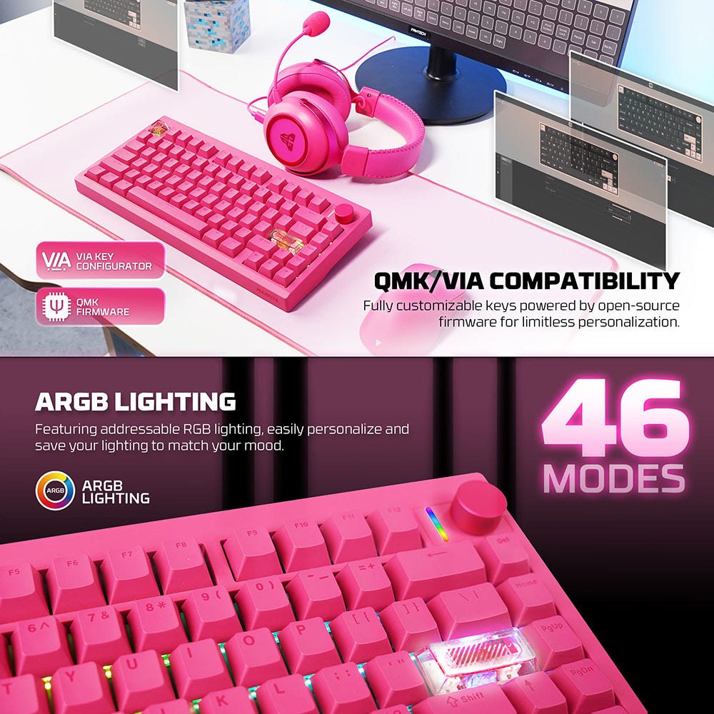 Fantech MAXFIT8 QMK Wireless Mechanical Keyboard (Pink) (White Switch)