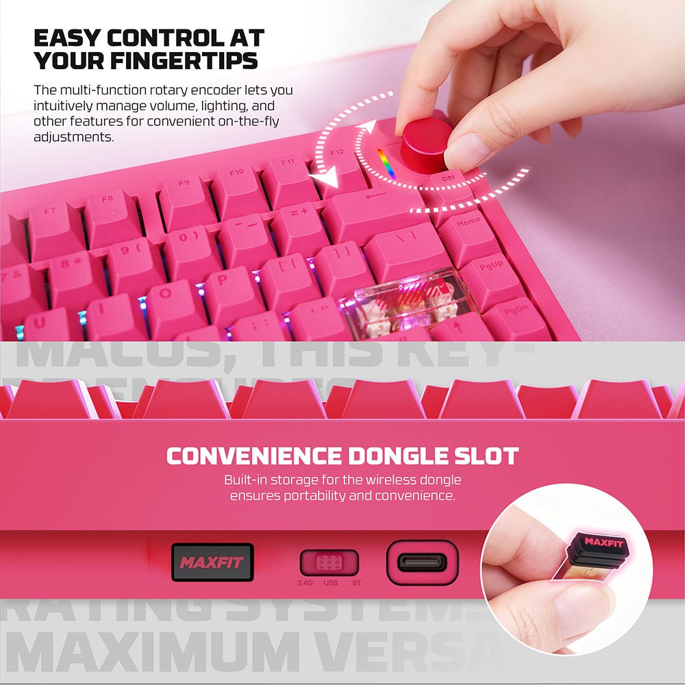 Fantech MAXFIT8 QMK Wireless Mechanical Keyboard (Pink) (White Switch)
