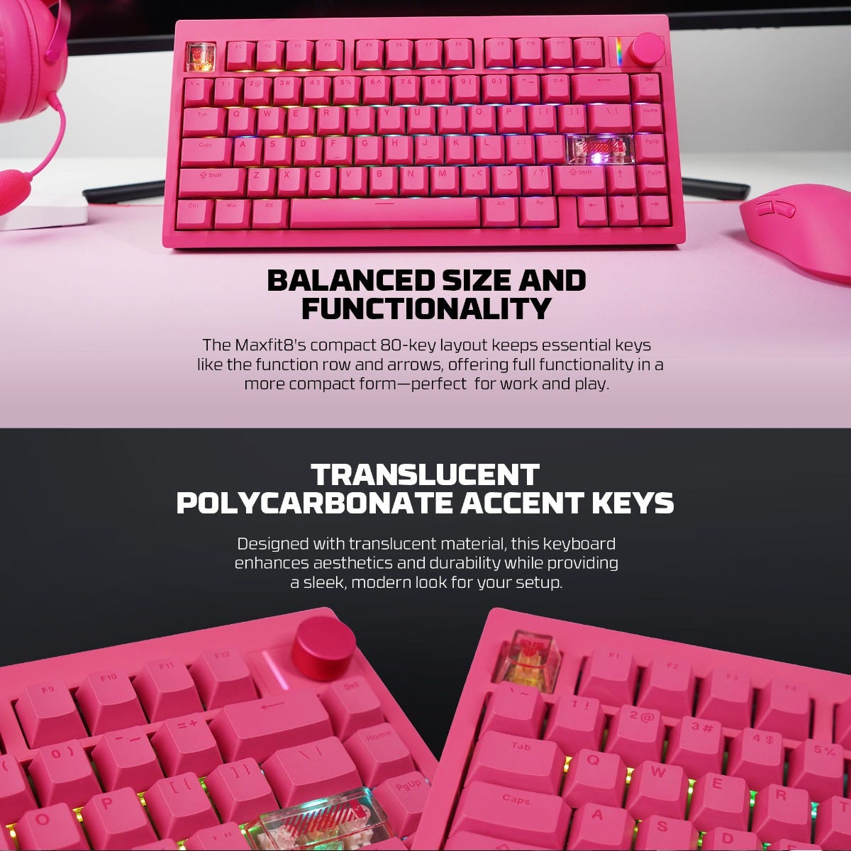 Fantech MAXFIT8 QMK Wireless Mechanical Keyboard (Pink) (White Switch)