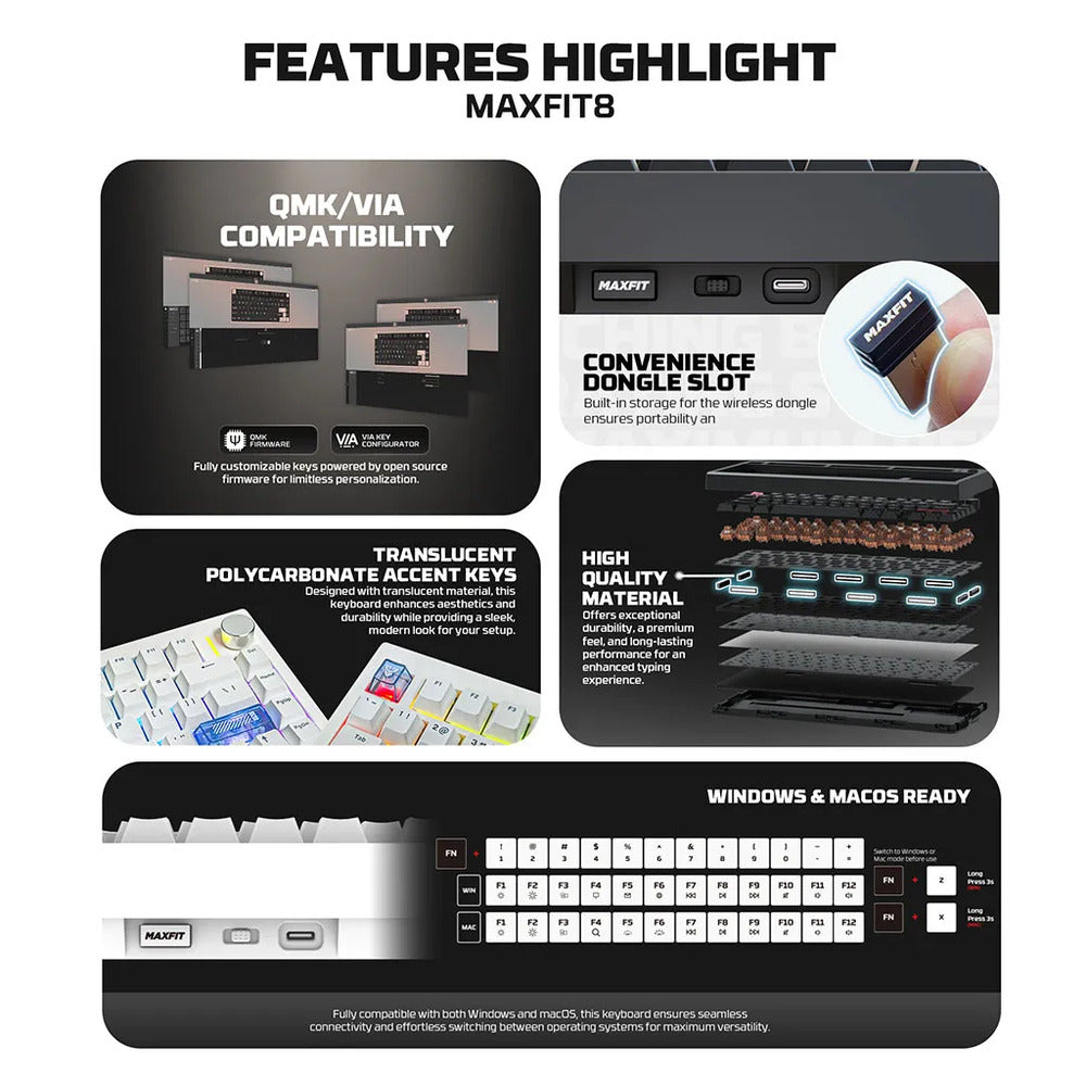 Fantech MAXFIT8 Wireless Mechanical Keyboard (White) (Brown Switch) 