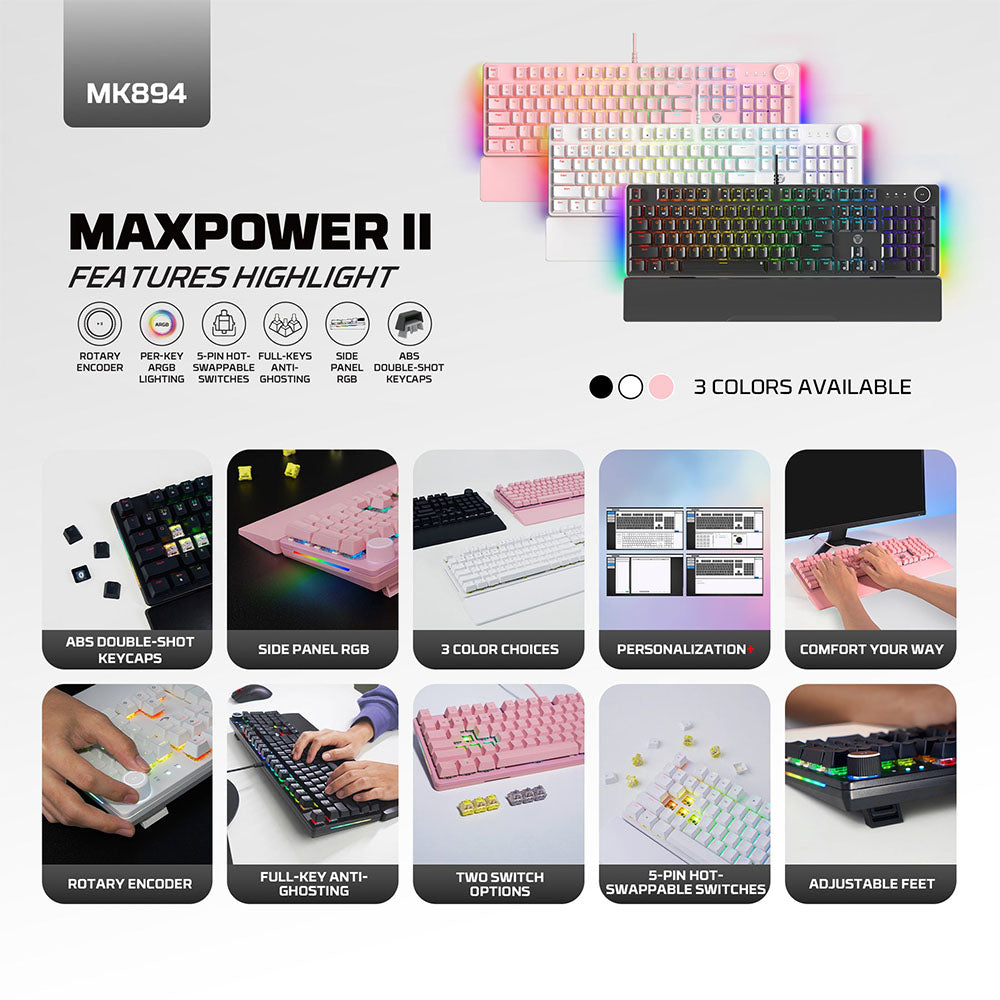 Fantech MAXPOWER II Wired Hot-Swappable RGB Keyboard (Black) (Speed Grey Switch)