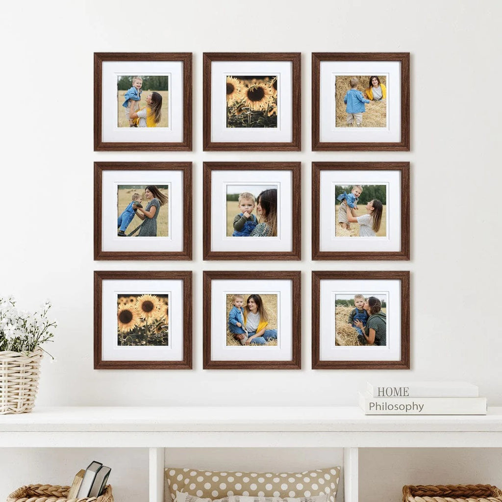 Deluxe Gallery Photo Wall Frame Set G - 9 Frames - Chestnut