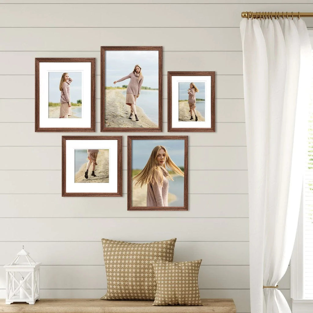 Deluxe Gallery Photo Wall Frame Set H - 5 Frames - Chestnut