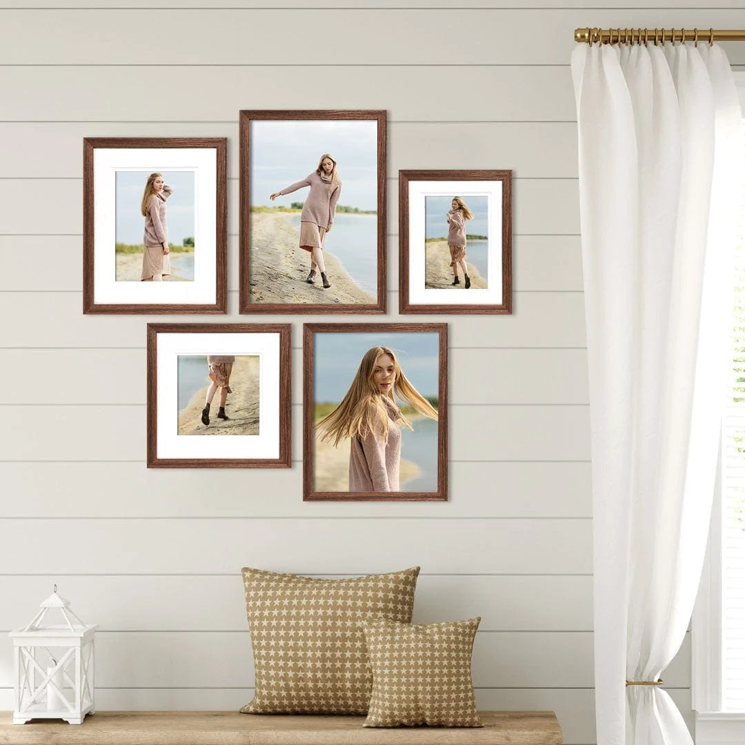 Deluxe Gallery Photo Wall Frame Set H - 5 Frames - Chestnut