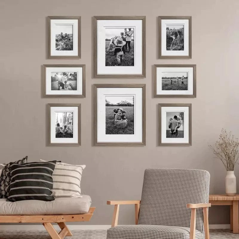 Deluxe Gallery Photo Wall Frame Set D - 8 Frames - Stone Ash