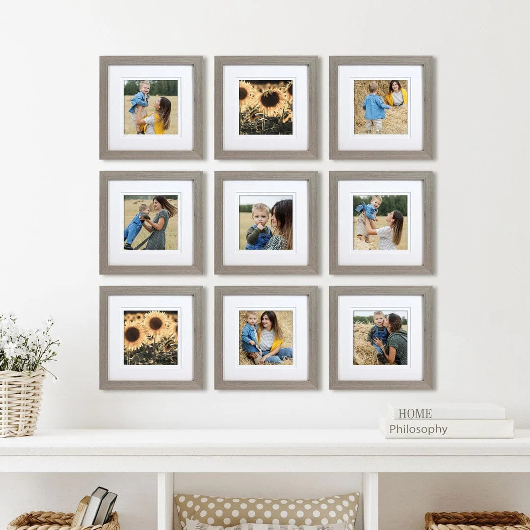 Deluxe Gallery Photo Wall Frame Set G - 9 Frames - Stone Ash
