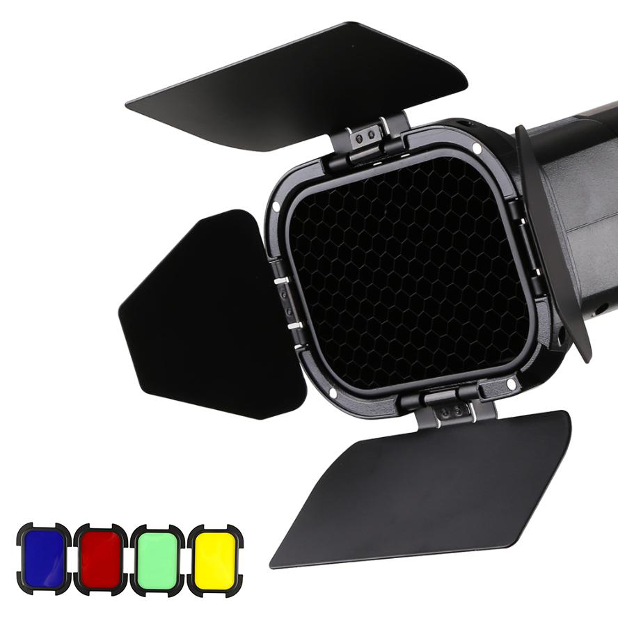 Godox BD-07 Barn Door with Honeycomb Grid and Colour Filter Set for AD200