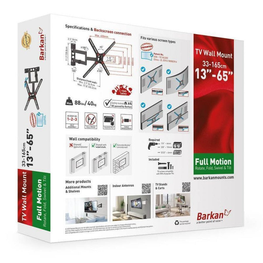 Barkan 13" - 65" 4 Movement Full Motion TV Wall Mount - Black