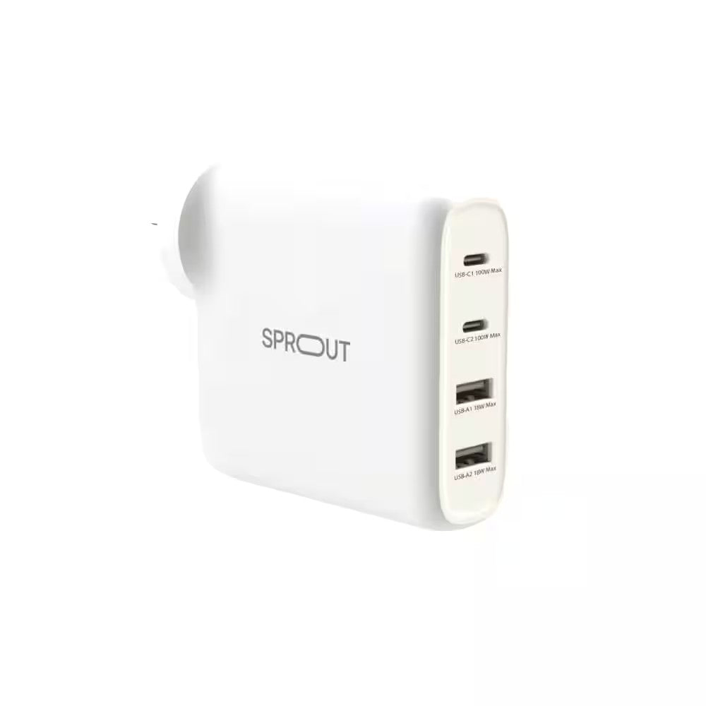 Open Box Sprout Wall Charger 100W GAN 4 Port White for Fast Charging.
