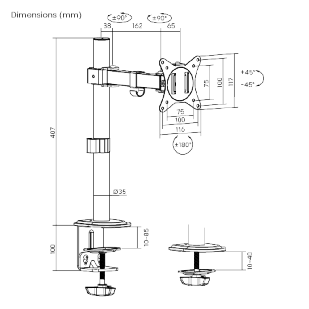 Brateck Single-Monitor Stell Articulating Monitor Mount
