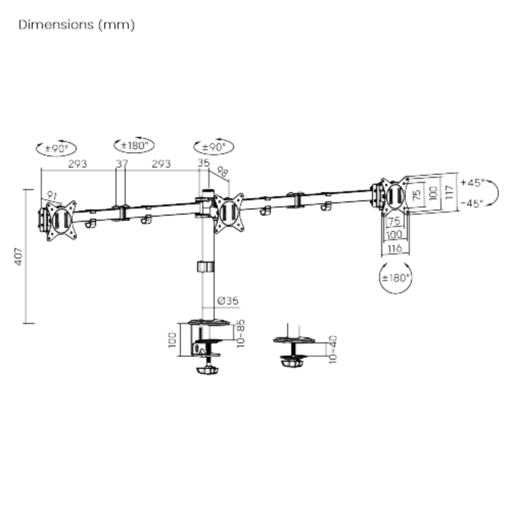 Brateck Triple-Monitor Steel Articulating Monitor Mount
