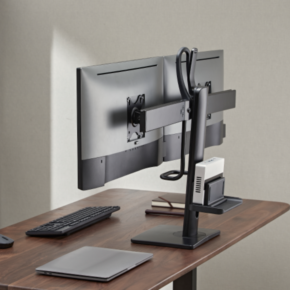  Brateck Dual Screens Vertical Lift Monitor Stand With Thin Client CPU Mount