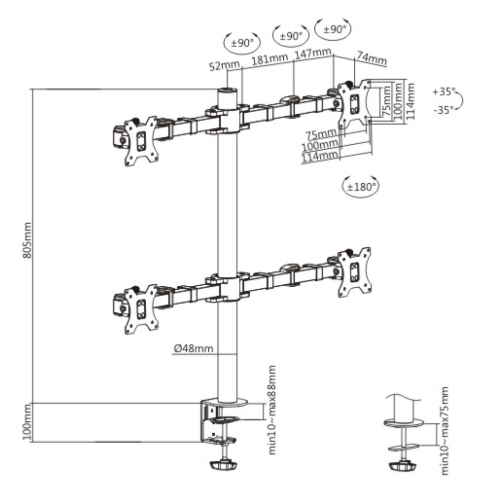  Brateck Quad Monitors Affordable Steel Articulating Monitor Arm