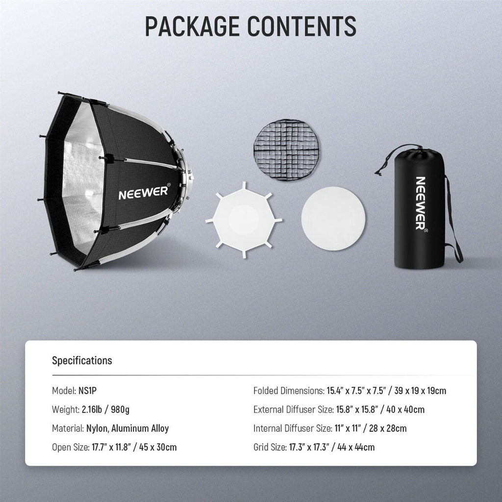NEEWER NS1P 45cm Quick Release Octagonal Bowens Mount Softbox