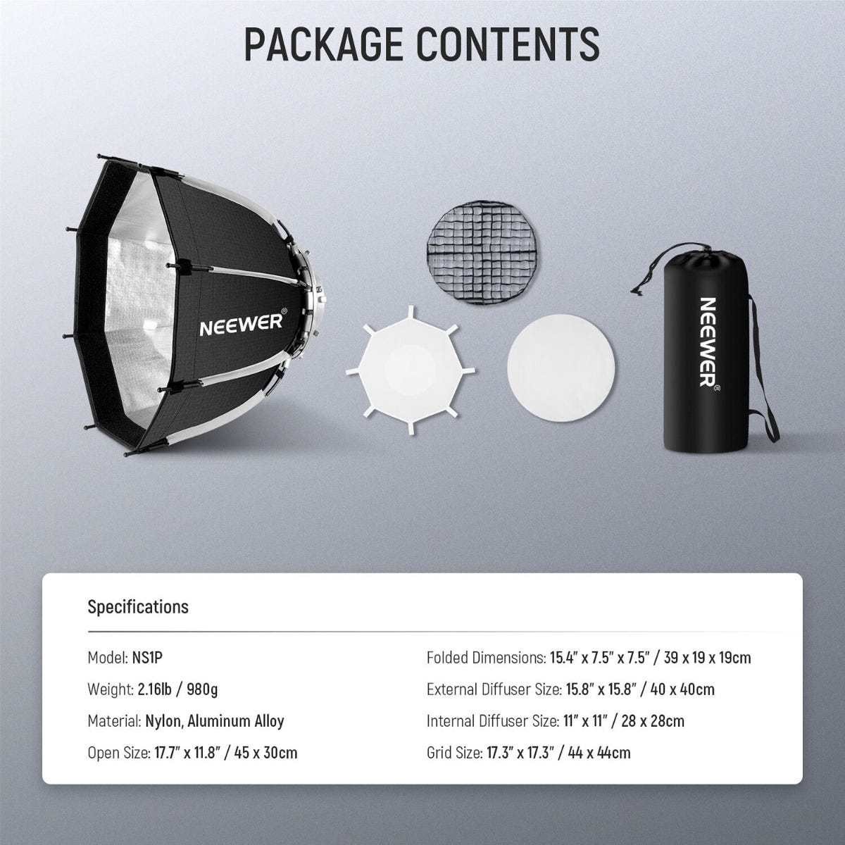 NEEWER NS1P 45cm Quick Release Octagonal Bowens Mount Softbox