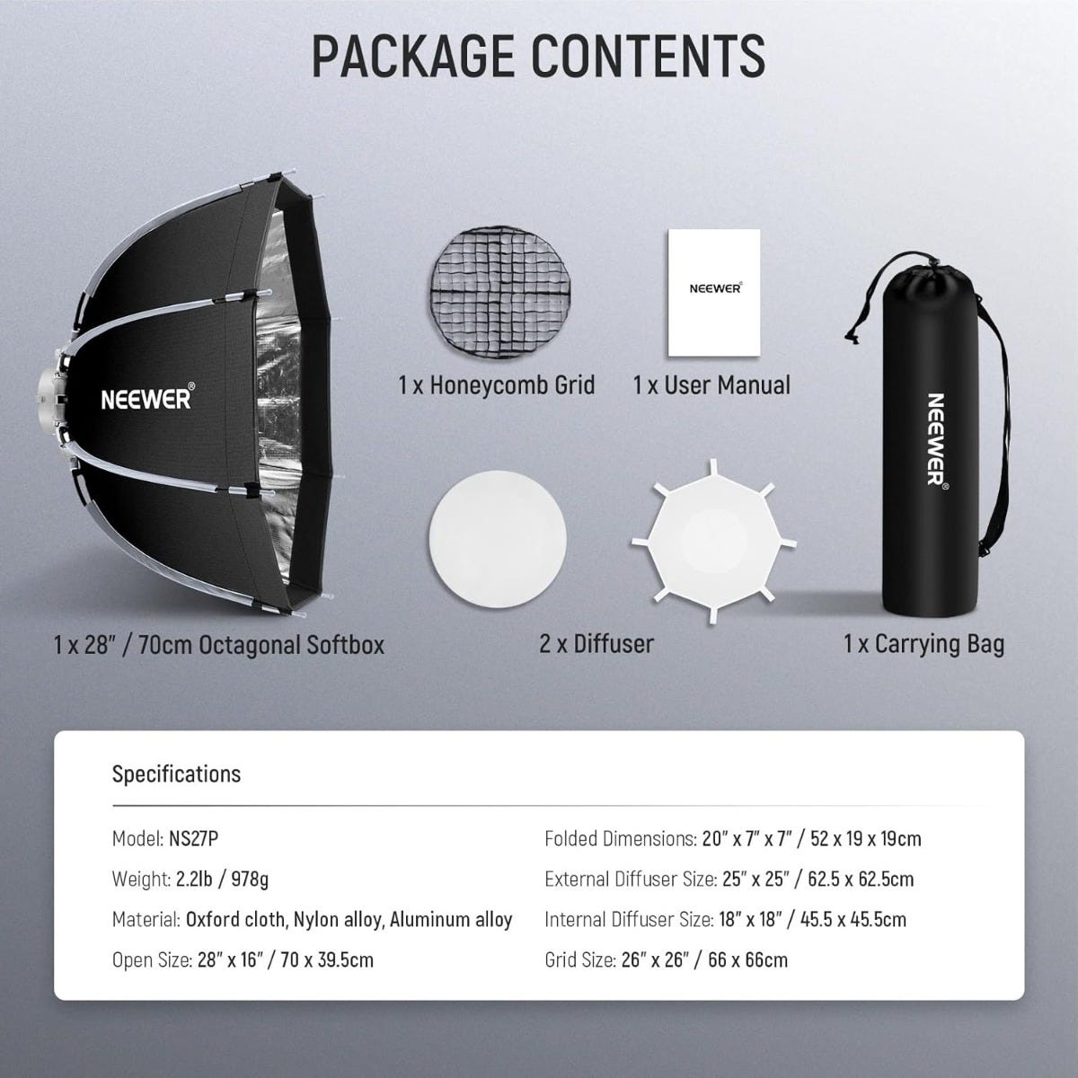 NEEWER NS27P 70cm Quick Release Octagonal Bowens Mount Softbox