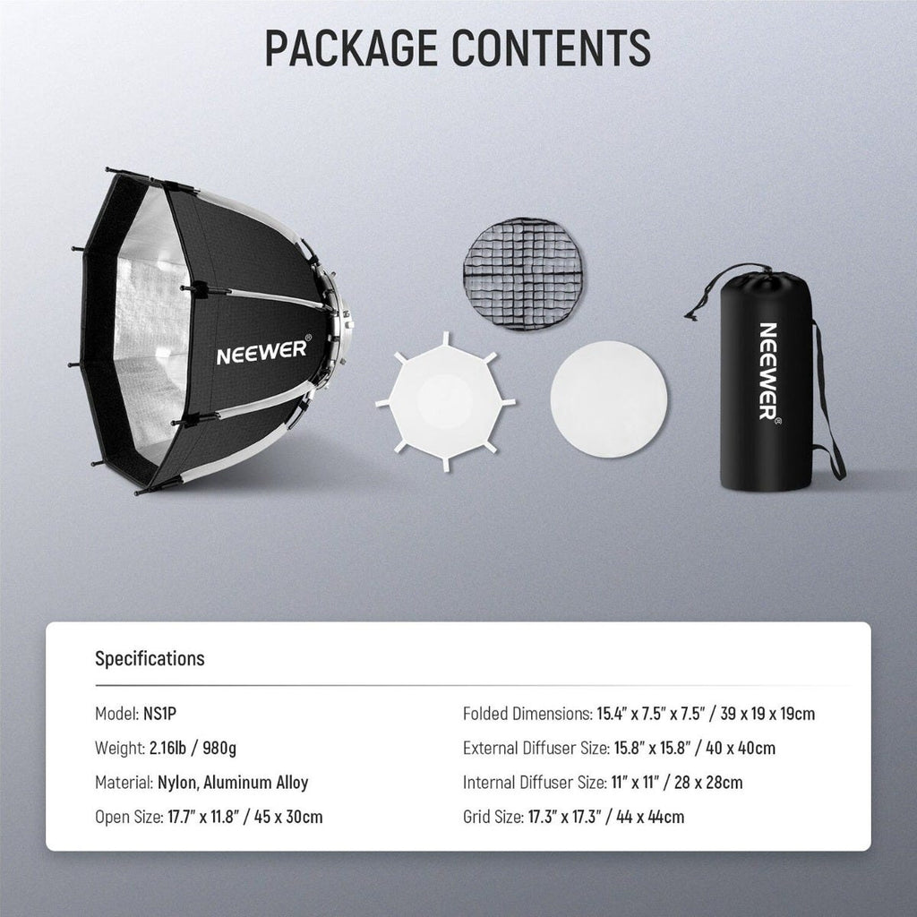 NEEWER NS21P 45cm Quick Release Octagonal Bowens Mount Softbox