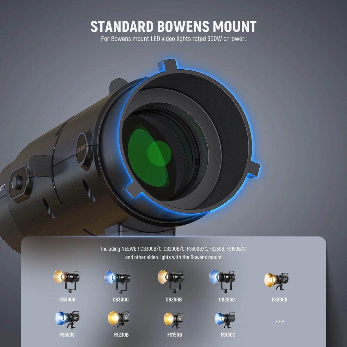 NEEWER LS-300 Spotlight Optical Snoot 16x 19 Degree Lens for Bowens Mount