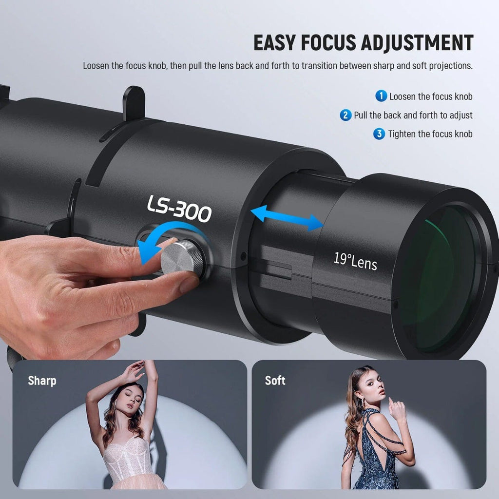 NEEWER LS-300 Spotlight Optical Snoot 16x 19 Degree Lens for Bowens Mount
