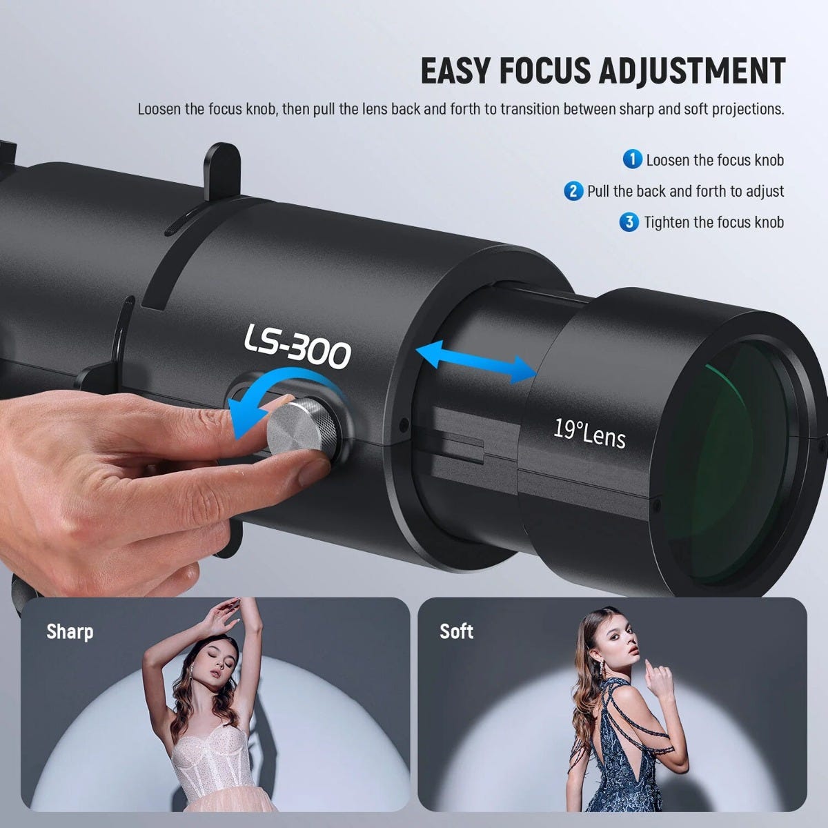 NEEWER LS-300 Spotlight Optical Snoot 16x 19 Degree Lens for Bowens Mount