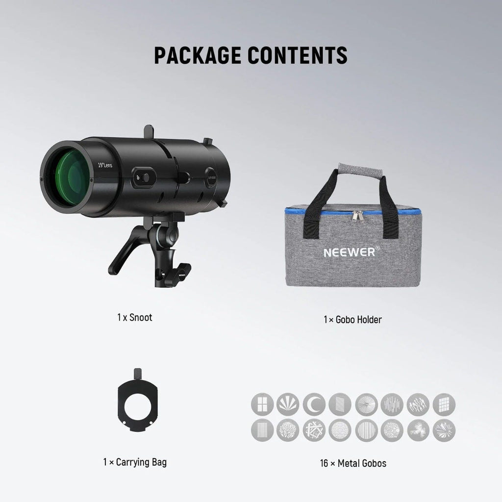 NEEWER LS-300 Spotlight Optical Snoot 16x 19 Degree Lens for Bowens Mount