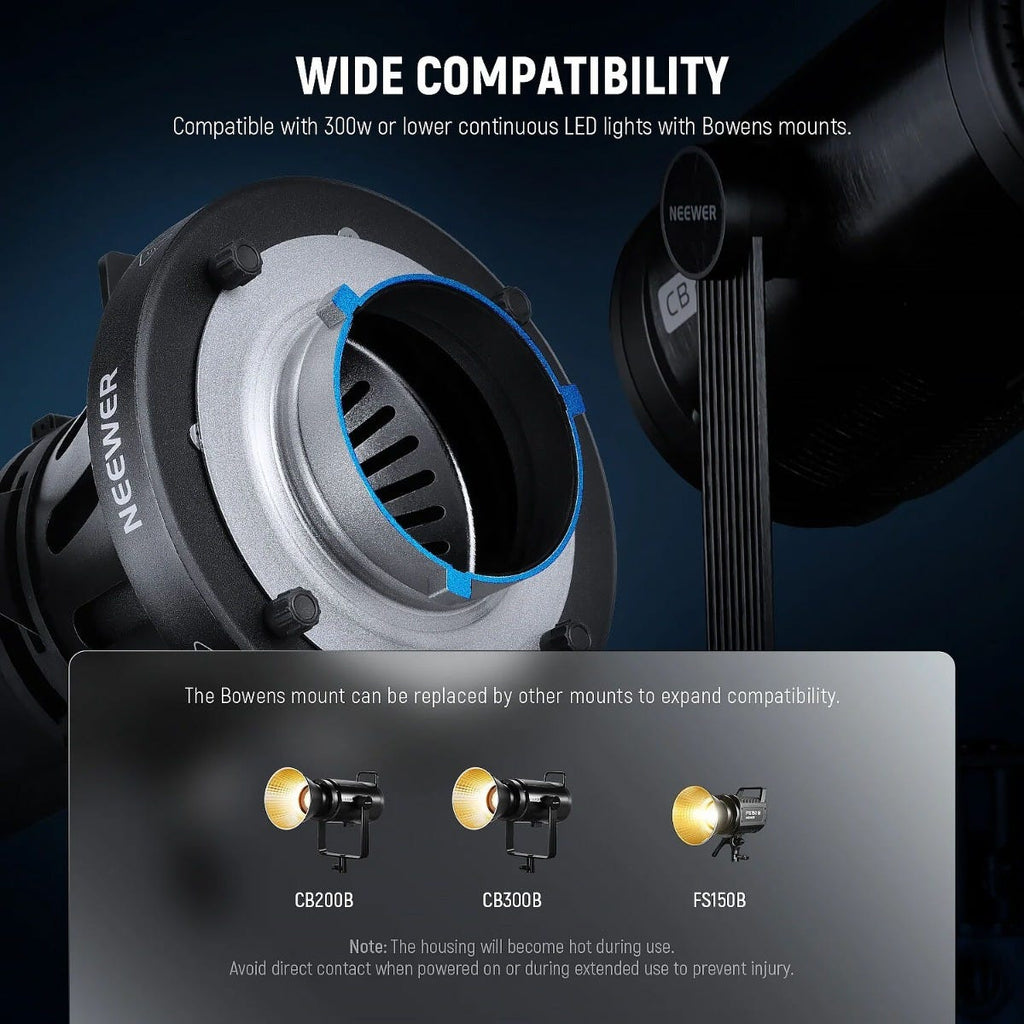 NEEWER LS-38 Spotlight Snoot with 40 Degree Lens for Bowens Mount 