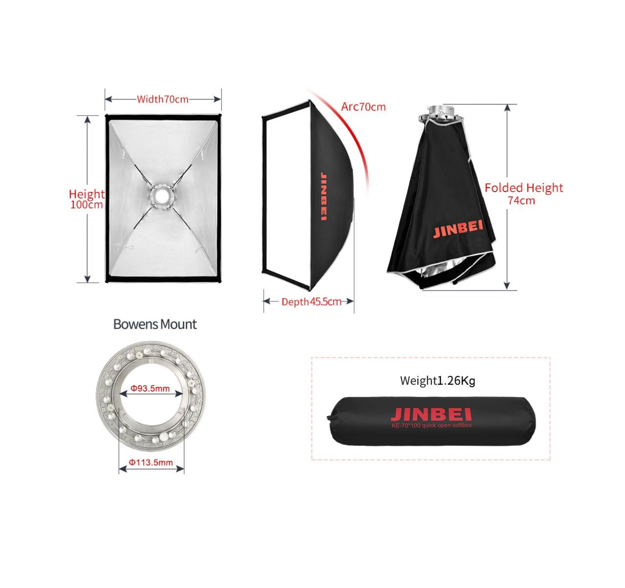 Jinbei Quick Open 70x100 Umbrella Softbox for Bowens S Type