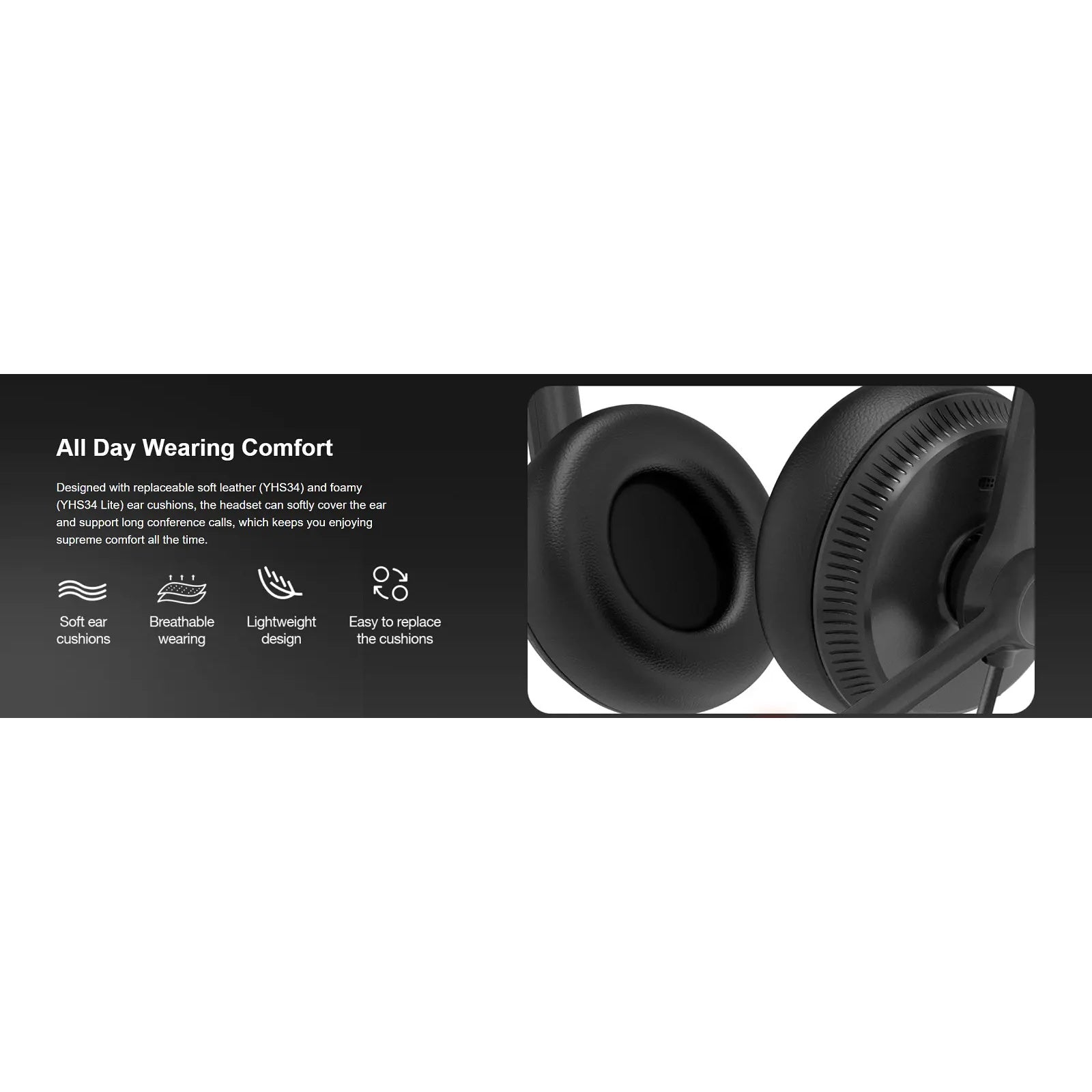 Yealink YHS34 Mono Wireband Headset with Leather Ear Cushions