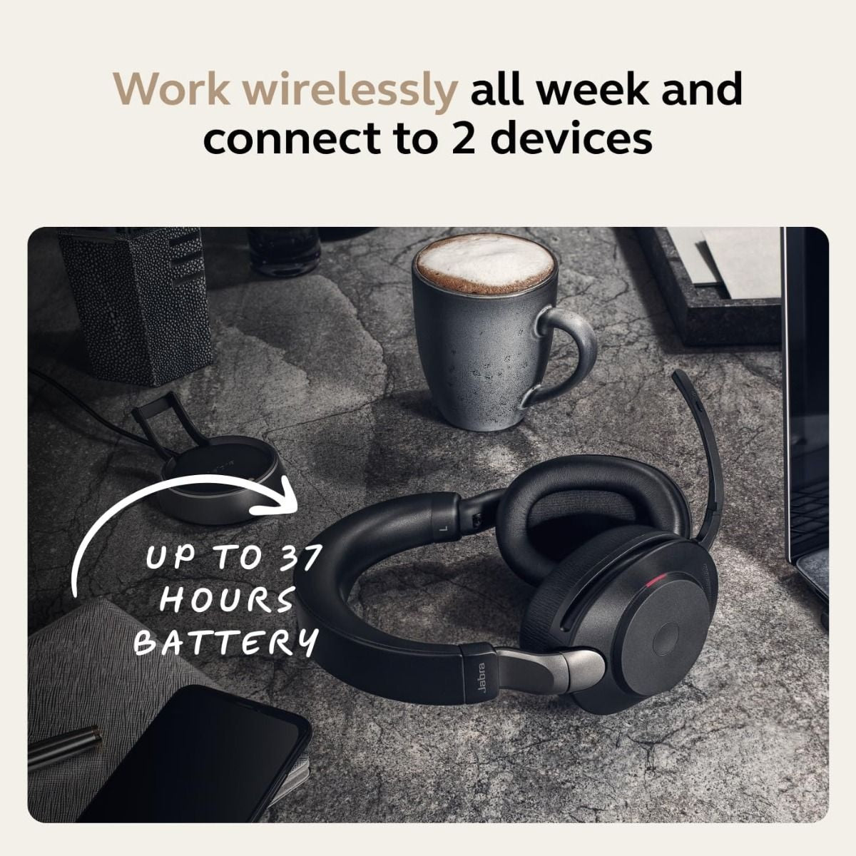 Jabra Evolve2 85 UC USB-C Stereo Bluetooth Headset with Stand