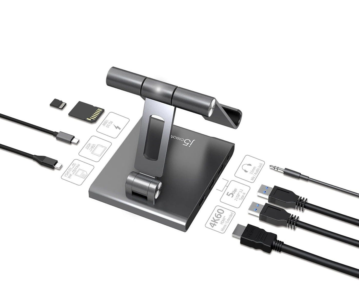 j5create Multi-Angle 4K Docking Station with USB-C 100W PD