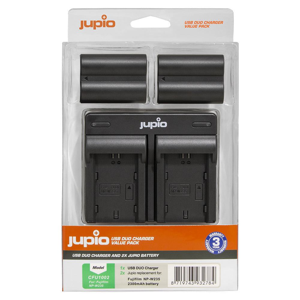 Jupio Value Pack: 2x Battery NP-W235 plus USB Dual Charger