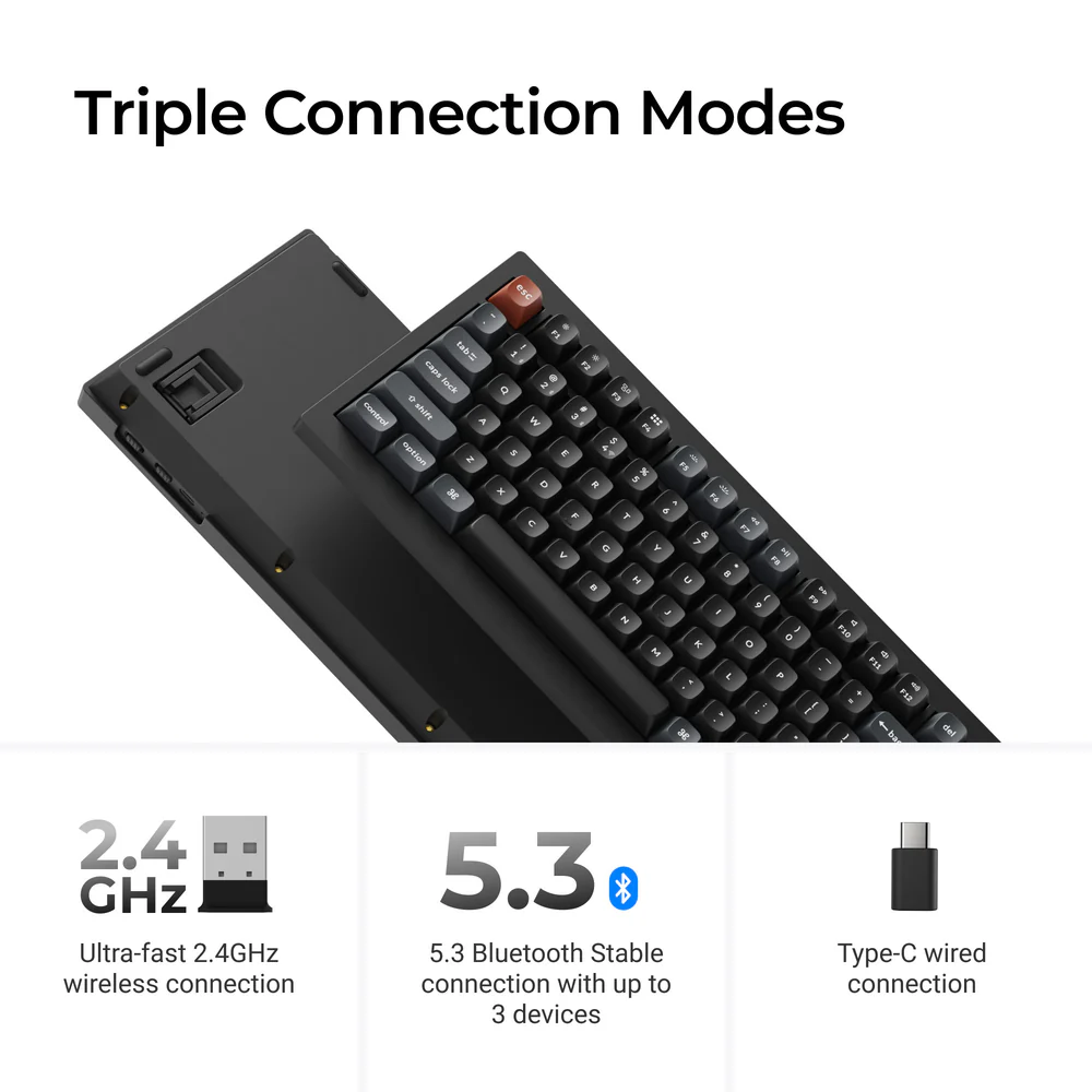 Keychron V1 Ultra 8K Wireless Mechanical Keyboard (Black) (Silk POM Switch - Banana)