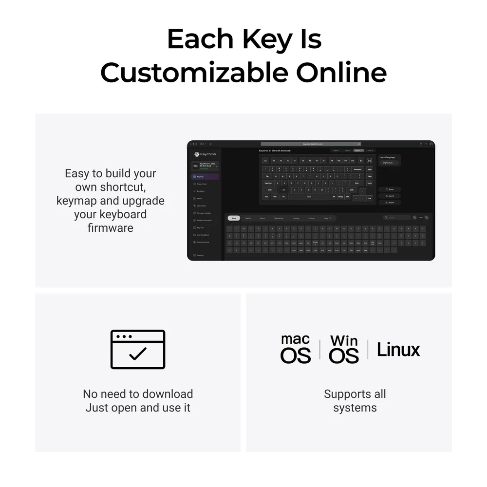 Keychron V1 Ultra 8K Wireless Mechanical Keyboard (Black) (Silk POM Switch - Banana)
