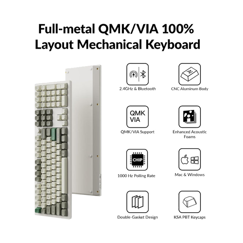 Keychron Q6 Max Hot-Swap Wireless Mechanical Keyboard (White) (Red Switch)