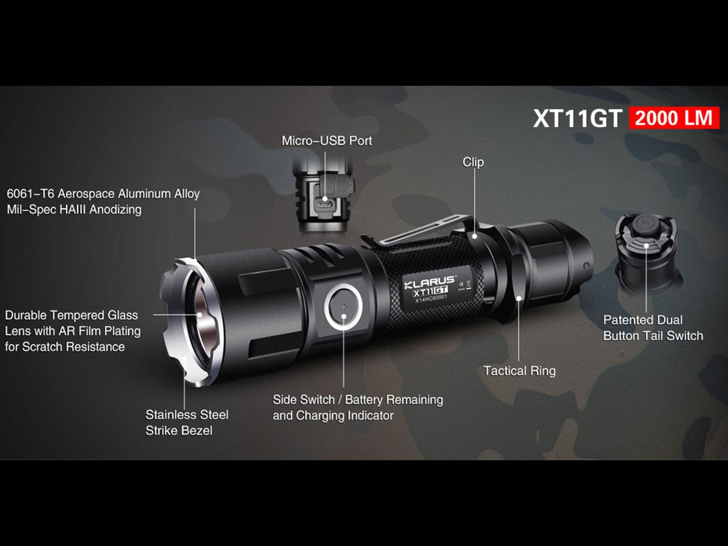 Klarus XT11GT 2000 Lumens torch with battery