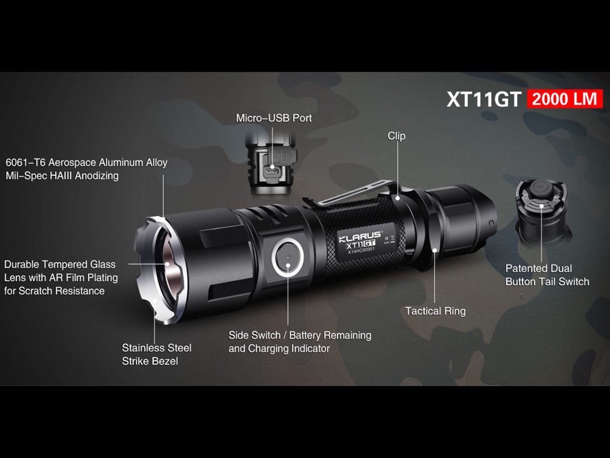 Klarus XT11GT 2000 Lumens torch with battery