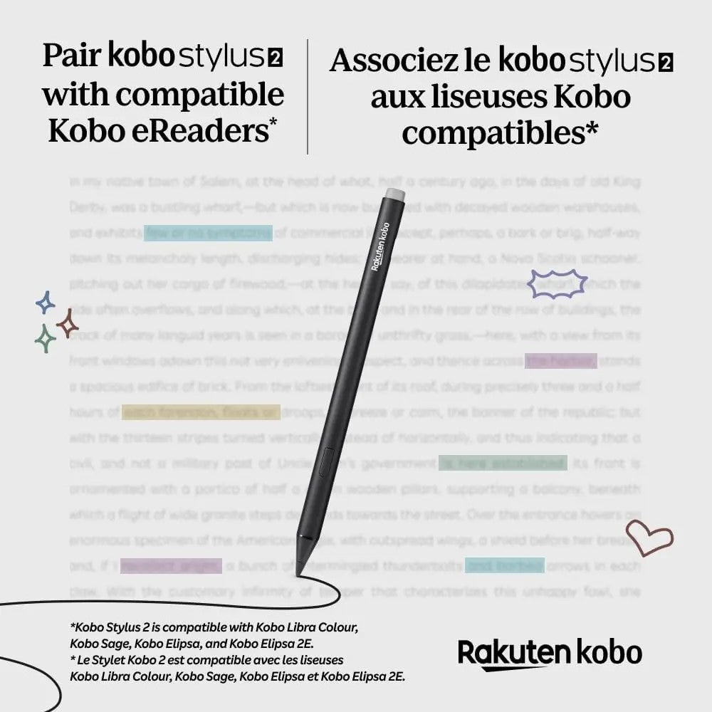 Kobo Libra Colour Black and Kobo Stylus 2 with Replacement Tips