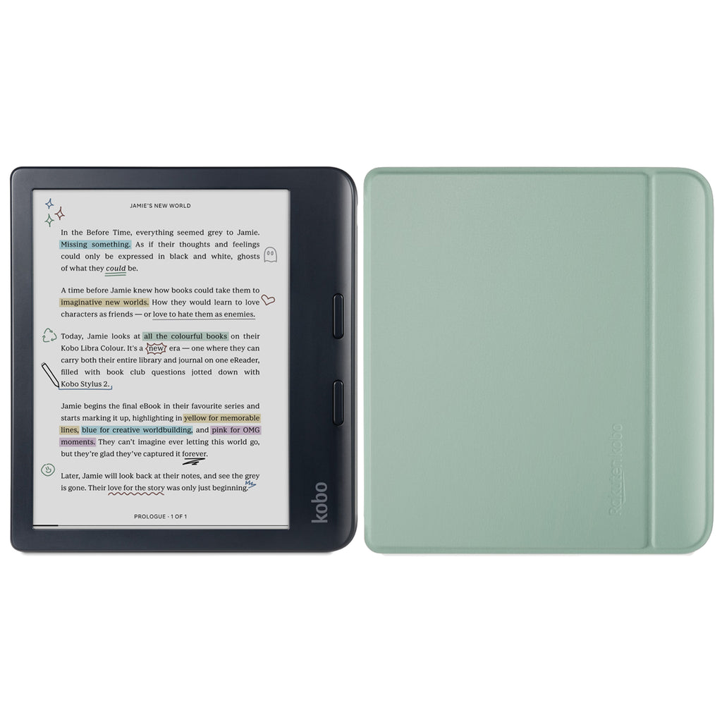 Kobo Libra Colour Black with Basic SleepCover Case (Garden Green)