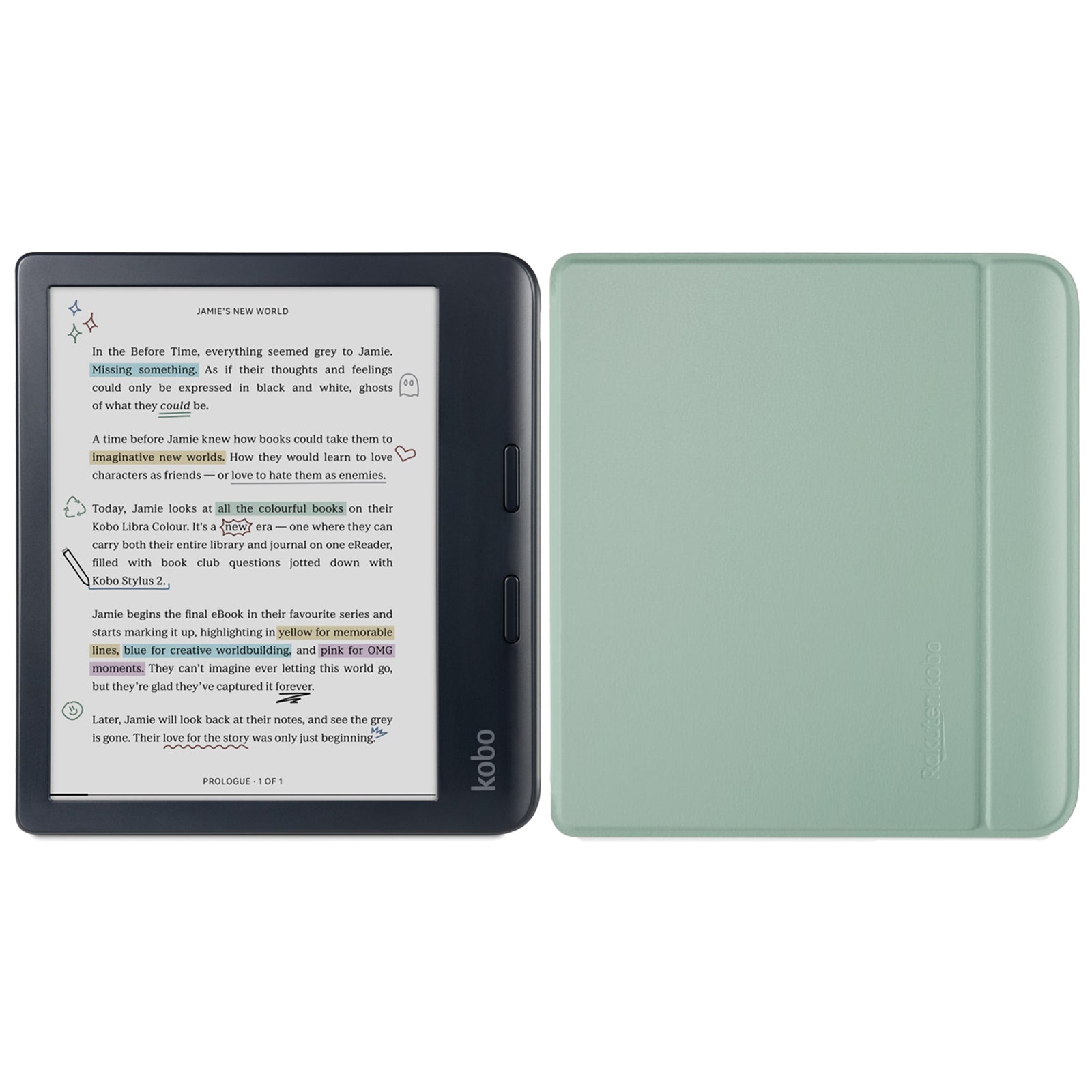 Kobo Libra Colour Black with Basic SleepCover Case (Garden Green)