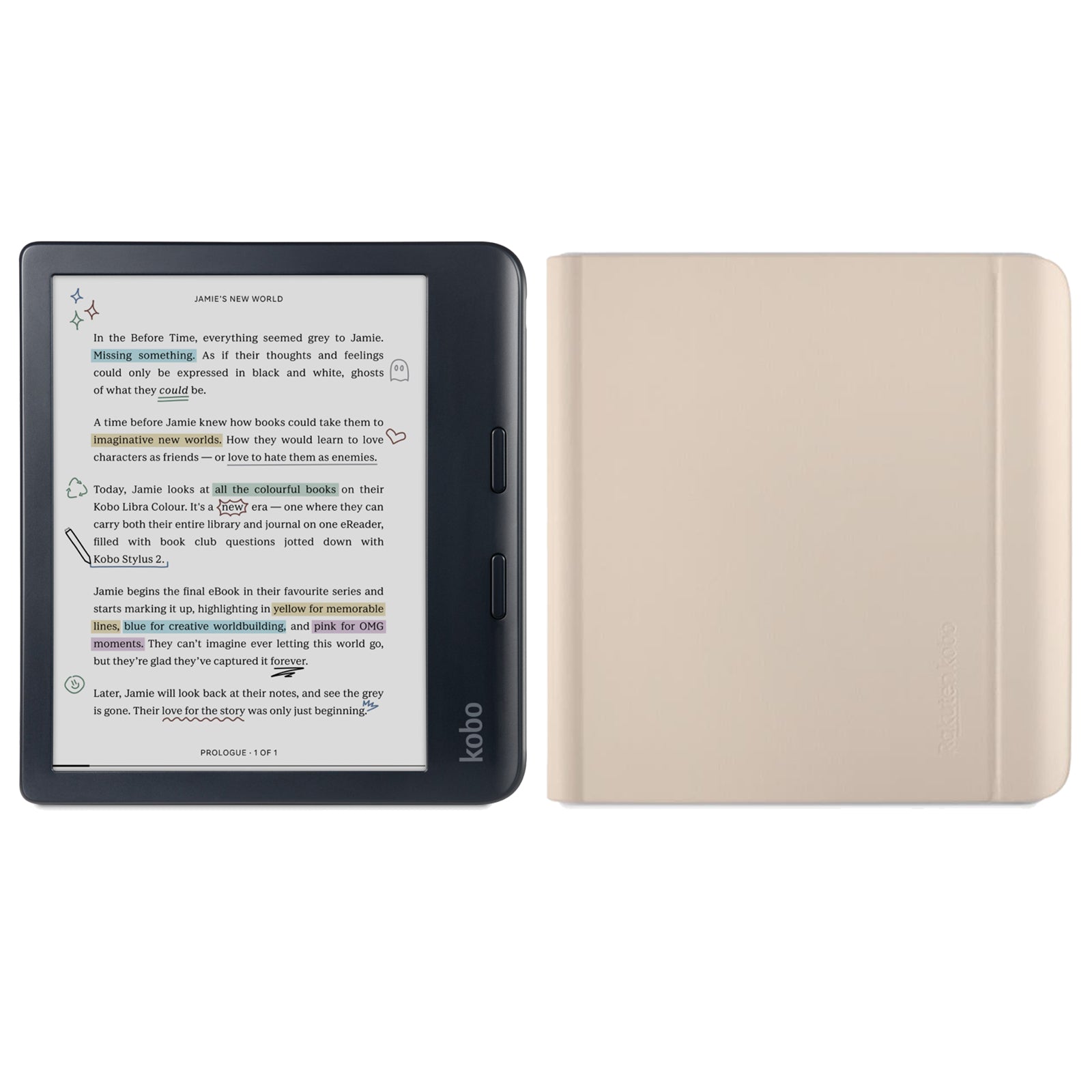 Kobo Libra Colour Black with Notebook SleepCover Case (Sand Beige)