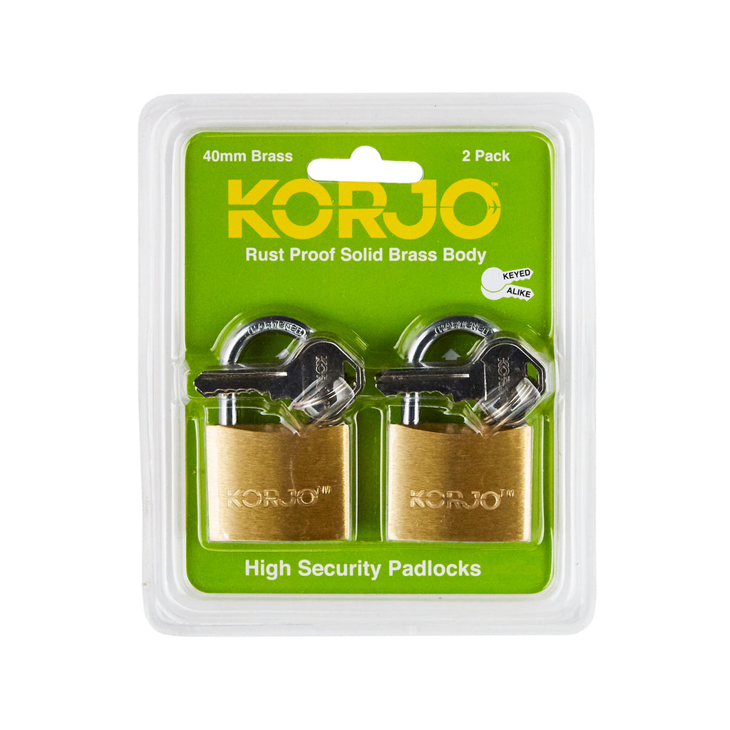 Korjo Lock Keyed 40mm - Duo Pack Brass
