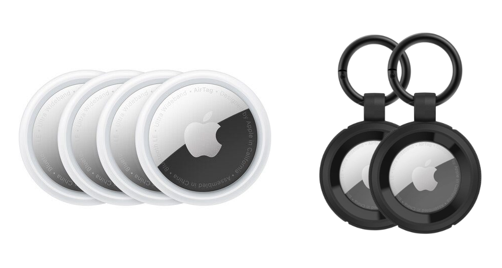 Apple AirTag 4 Pack with 2x OtterBox Rugged Case (Black)
