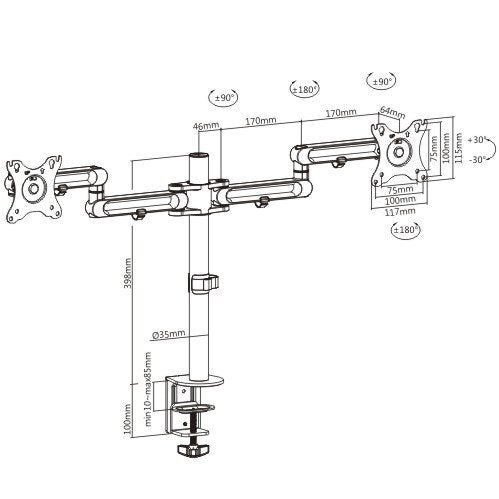 Brateck Dual Monitor Premium Aluminum Articulating Monitor Arm