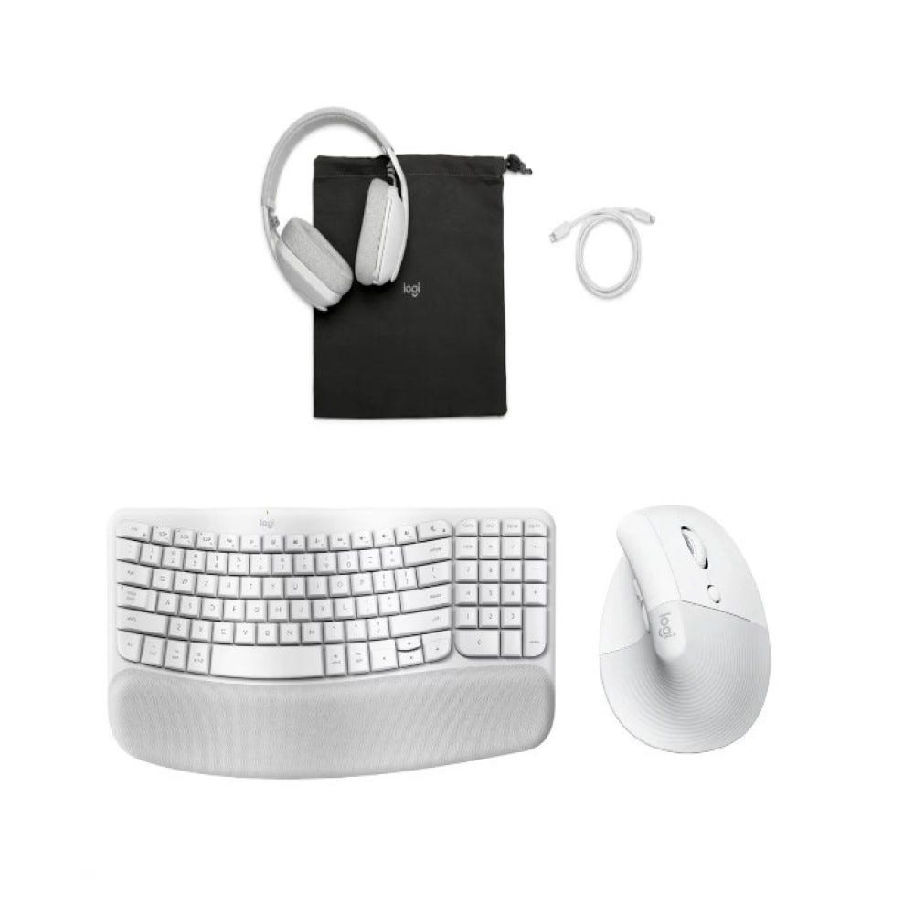 Logitech Ergo K860 Keyboard with Lift Vertical Mouse and Zone Vibe 100 for Mac (White)